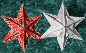 Origami star ornaments in read and white with Vera Bradley Paper