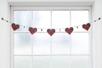 origami heart garland with silver birds