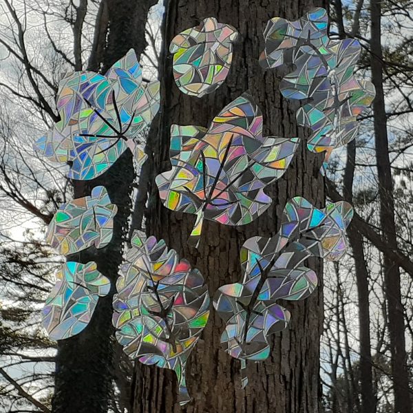 Leaves and acorns prismatic bird saver window decals.