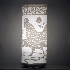 White Rooster Hidden Creature Accent Lamp - nightlight, luminary, small lamp, silhouette, sunflowers, magic forest
