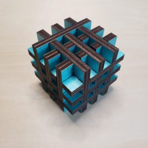 Cube puzzle made of laser-cut wood